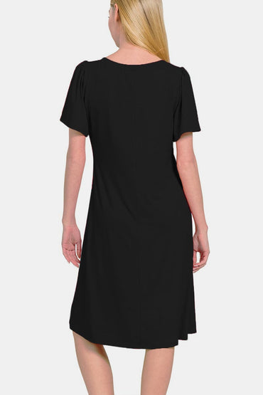 Zenana V-Neck Short Sleeve Dress.