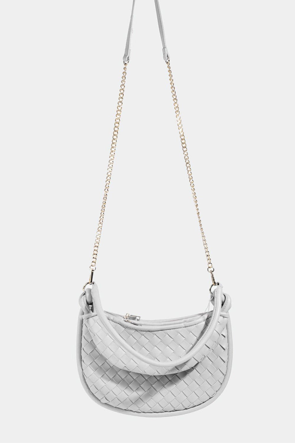 Stylish woven half-moon faux leather handbag