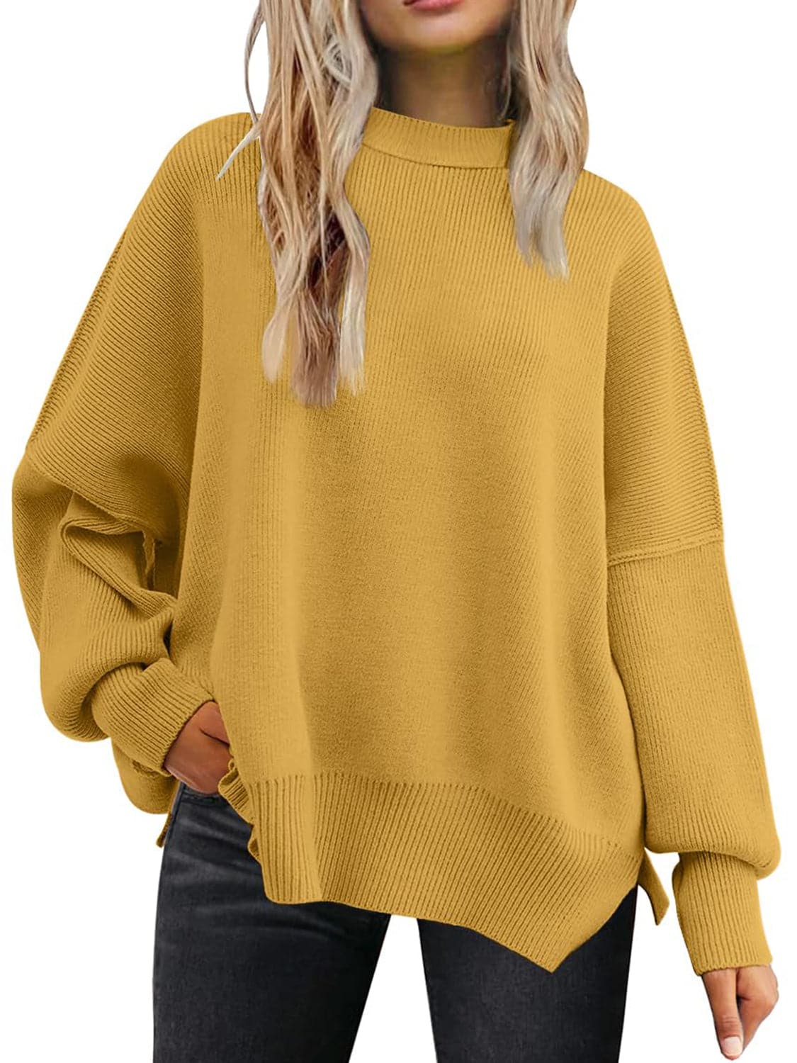 Dropped shoulder sweater with stylish slits