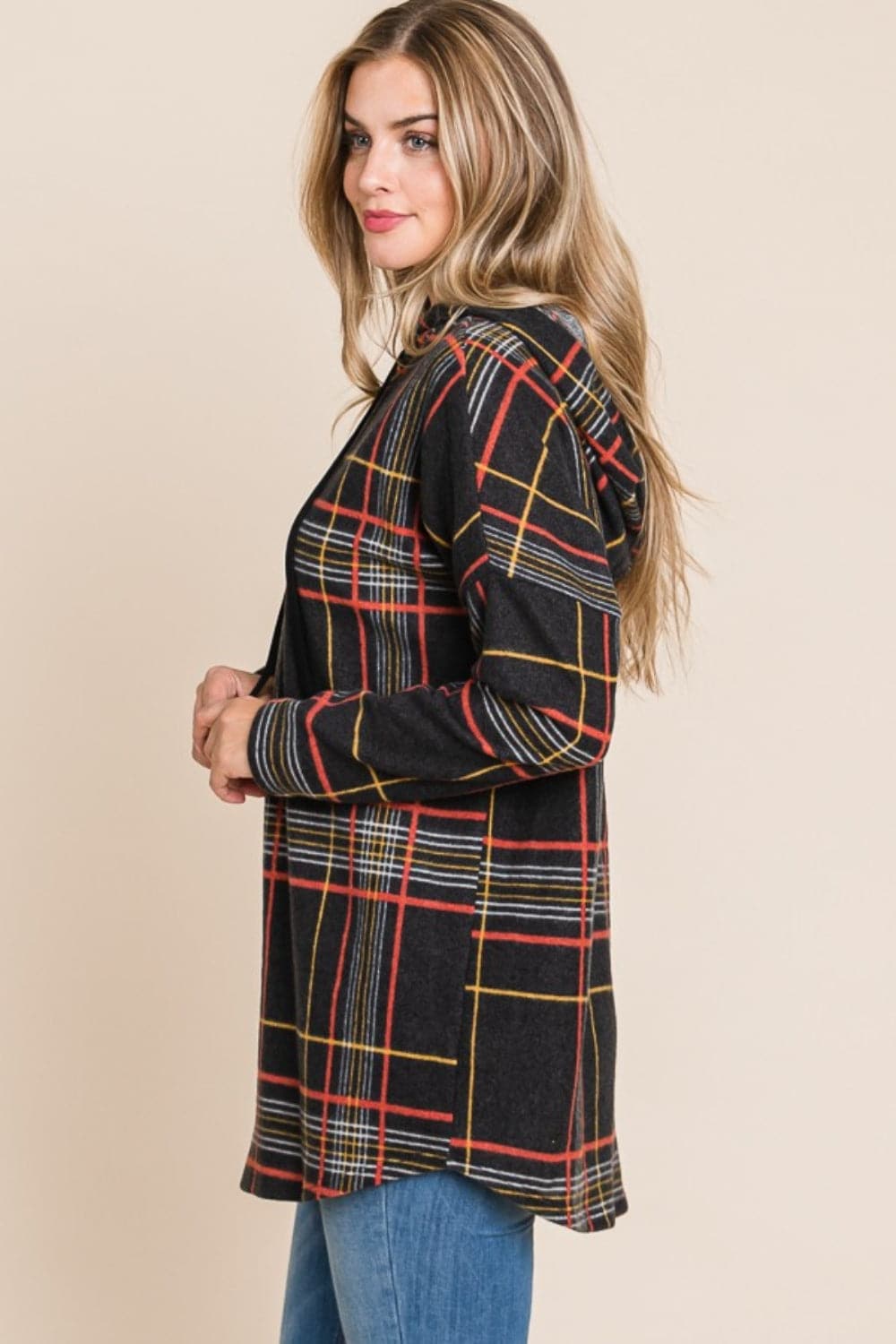 Cozy plaid drawstring hoodie for stylish comfort