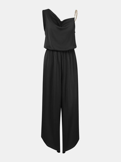 Chain Detail Asymmetrical Neck Jumpsuit.