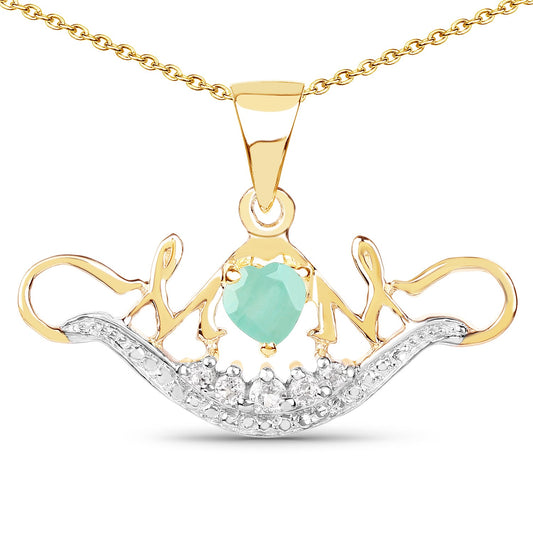 Bids.com 14K Yellow Gold Plated .925 Sterling Silver Pendant featuring a vibrant 0.62 carat genuine emerald and sparkling whi