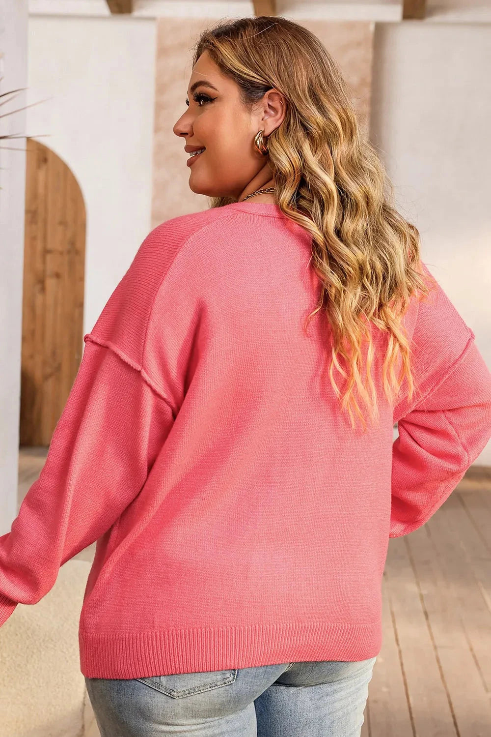 Plus Size V-Neck Dropped Shoulder Sweater Coco’s Tee Boutique