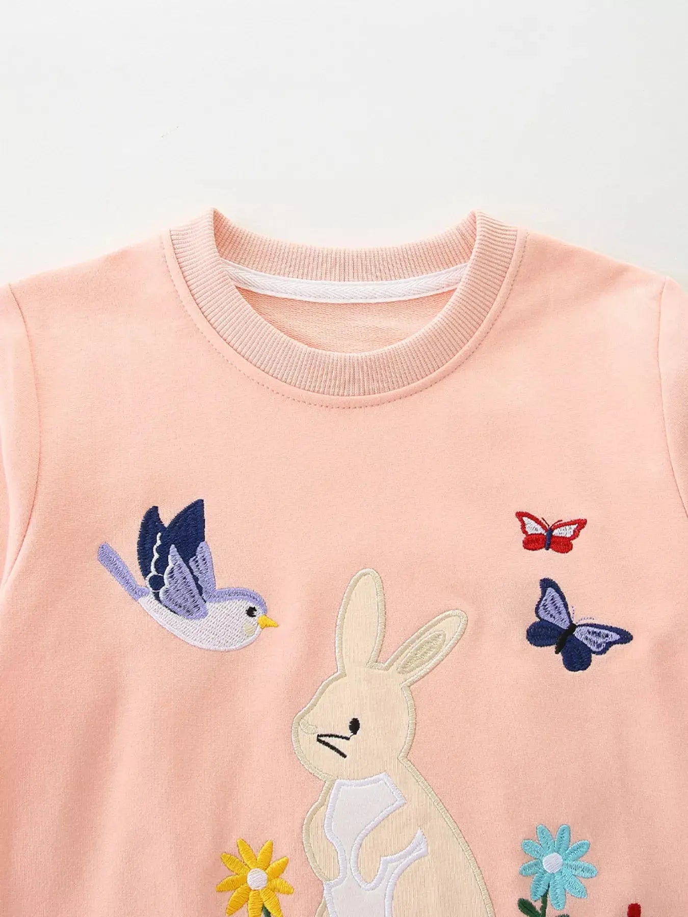 Children's Cute Bunny Embroidered Round Neck Sweatshirt Simply Love