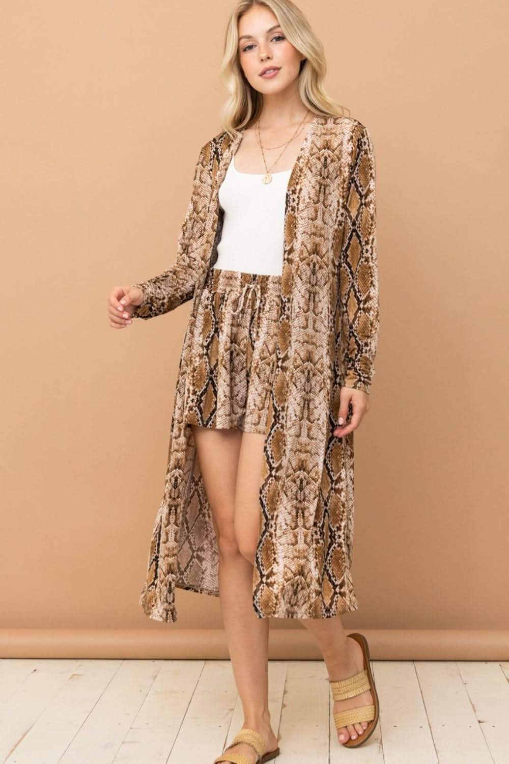 Exotic allure snake print longline cardigan