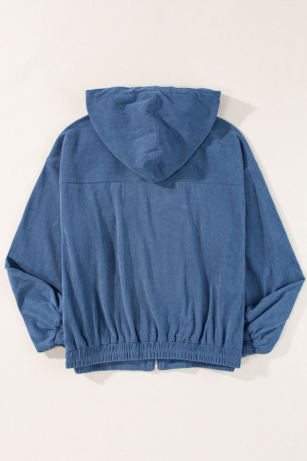 Corduroy Zip Up Long Sleeve Hooded Jacket.