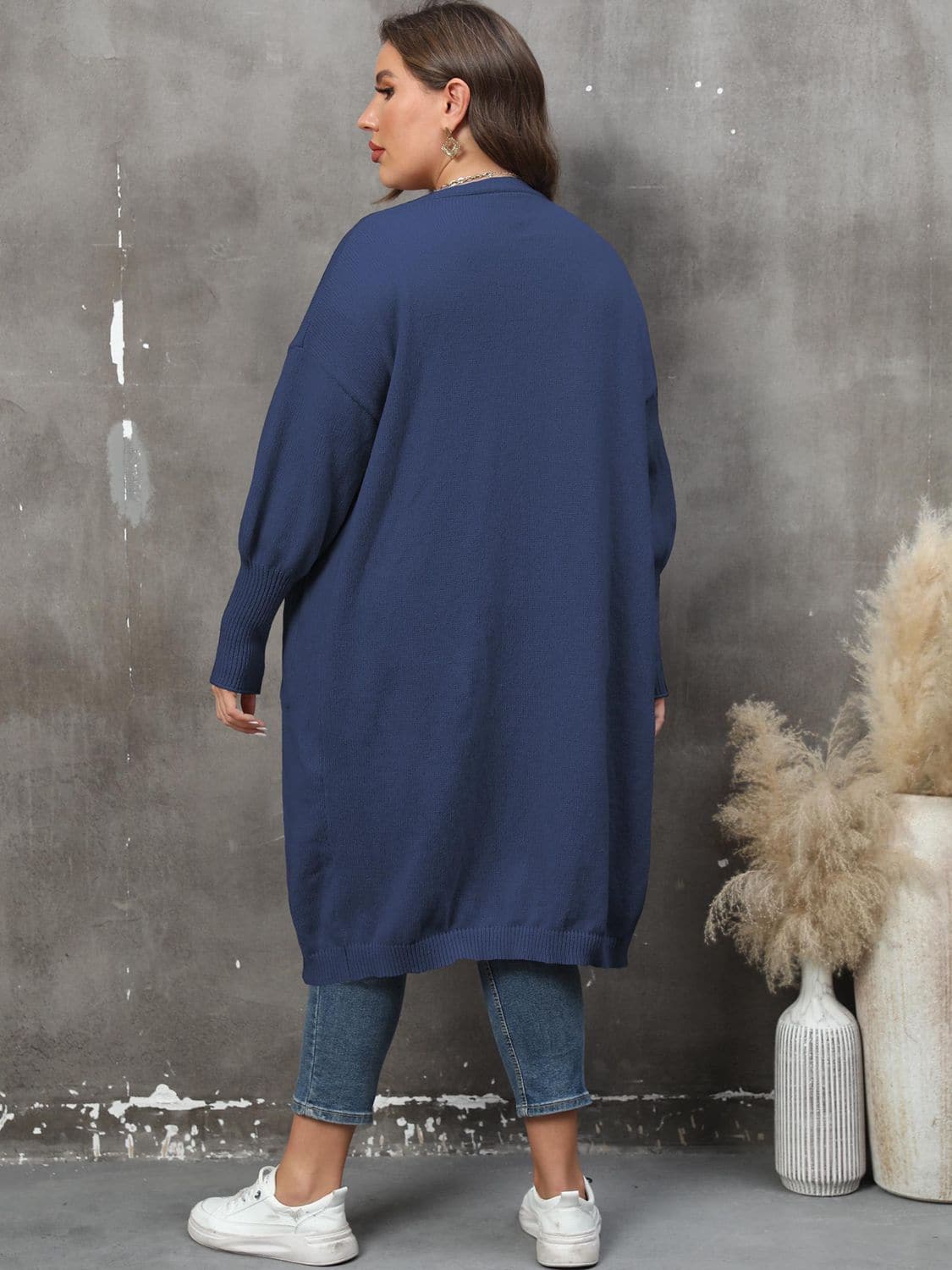 Plus Size Long Sleeve Pocketed Cardigan.