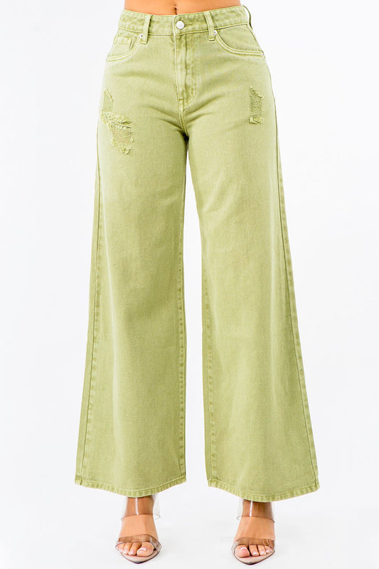 American Bazi High Waist Distressed Wide Leg Jeans - Love Salve 
