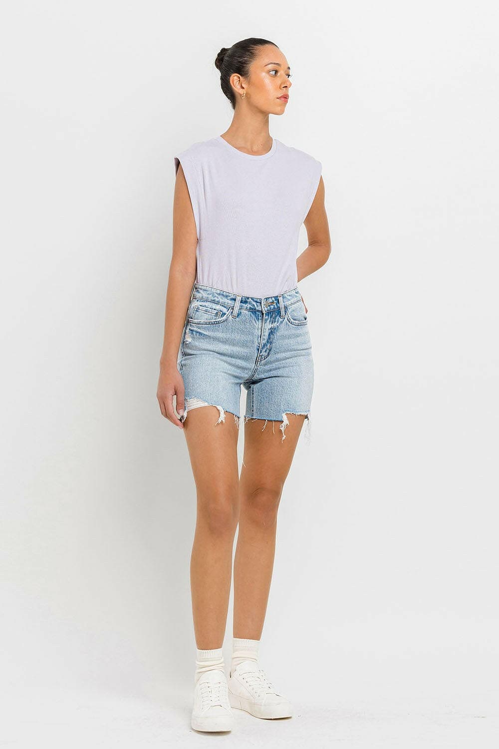 Vervet by Flying Monkey High Rise Denim ShortsElevate Your Wardrobe with Vervet by Flying Monkey High Rise Denim Shorts
 Step into summer with confidence and style in the Vervet by Flying Monkey High Rise Denim Love Salve Flying Monkey High Rise Denim Shortsjust arrived