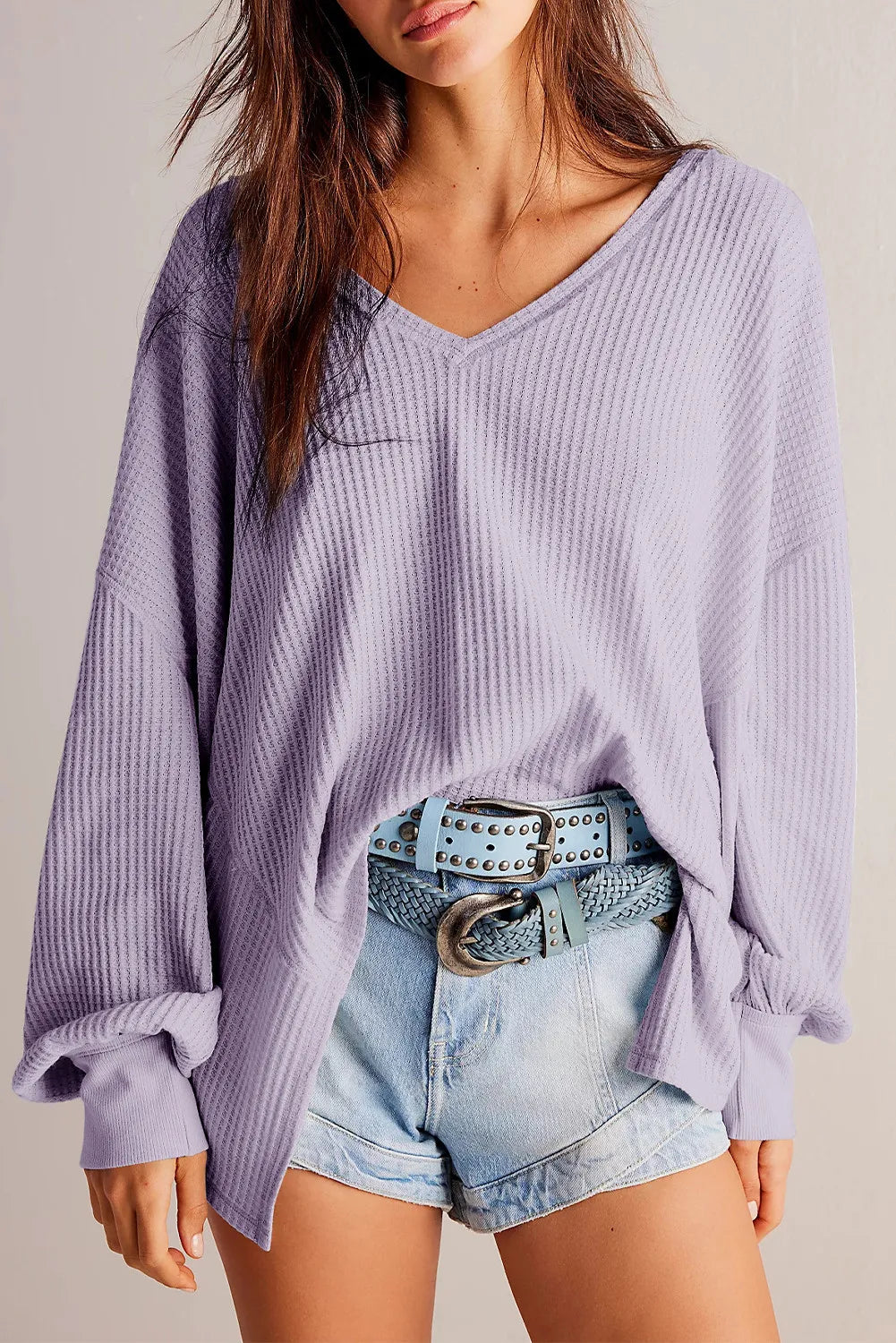 Cozy V-neck waffle-knit top