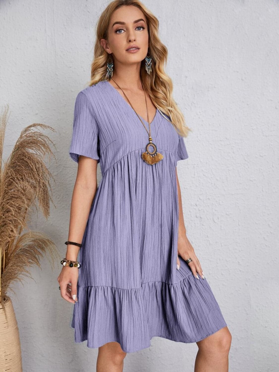 Full Size V-Neck Short Sleeve Dress.