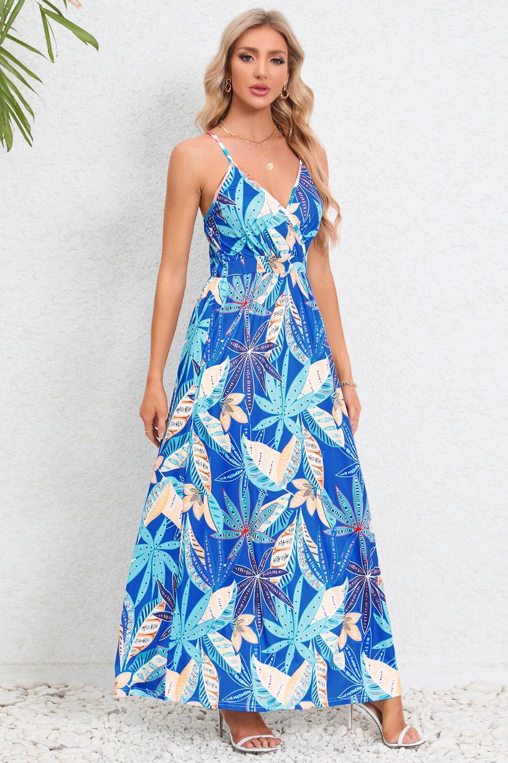 Printed Surplice Maxi Cami Dress.