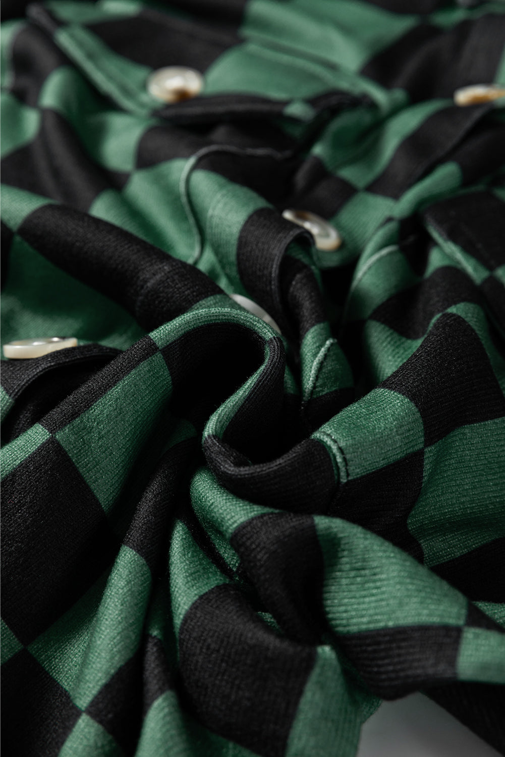 Green Checkerboard Shacket With Flap Pocket And Button Front Closure For Casual Outerwear Dear-Lover Dropshipping