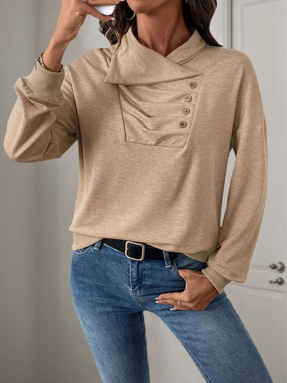 Perfee Asymmetric Mock Neck Long Sleeve Sweatshirt