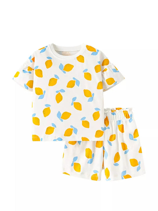Children's Lemon Print Ruffle Sleeve Top and Shorts Set Simply Love