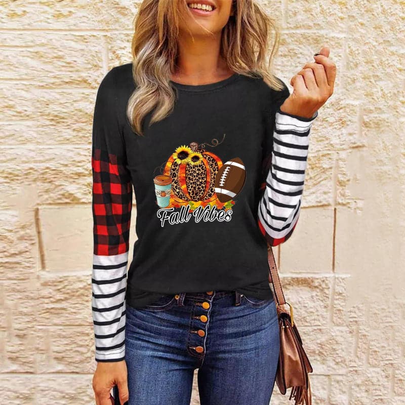 Spook-tacular women's patchwork knit top for Halloween fun