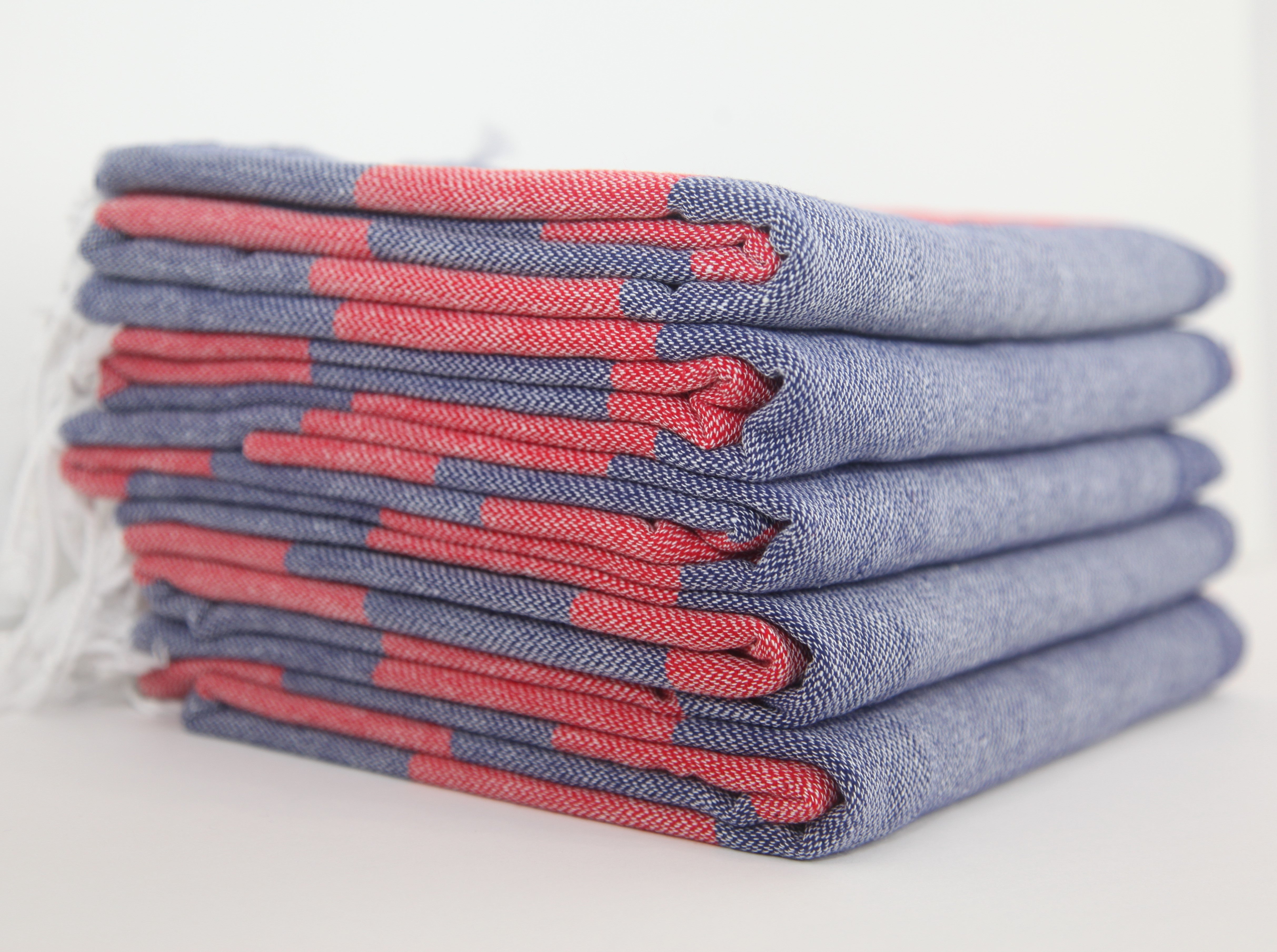Monaco Red Navy Stripe Turkish Towel 100 Percent Natural Cotton 40 Inch by 70 Inch - Love Salve 