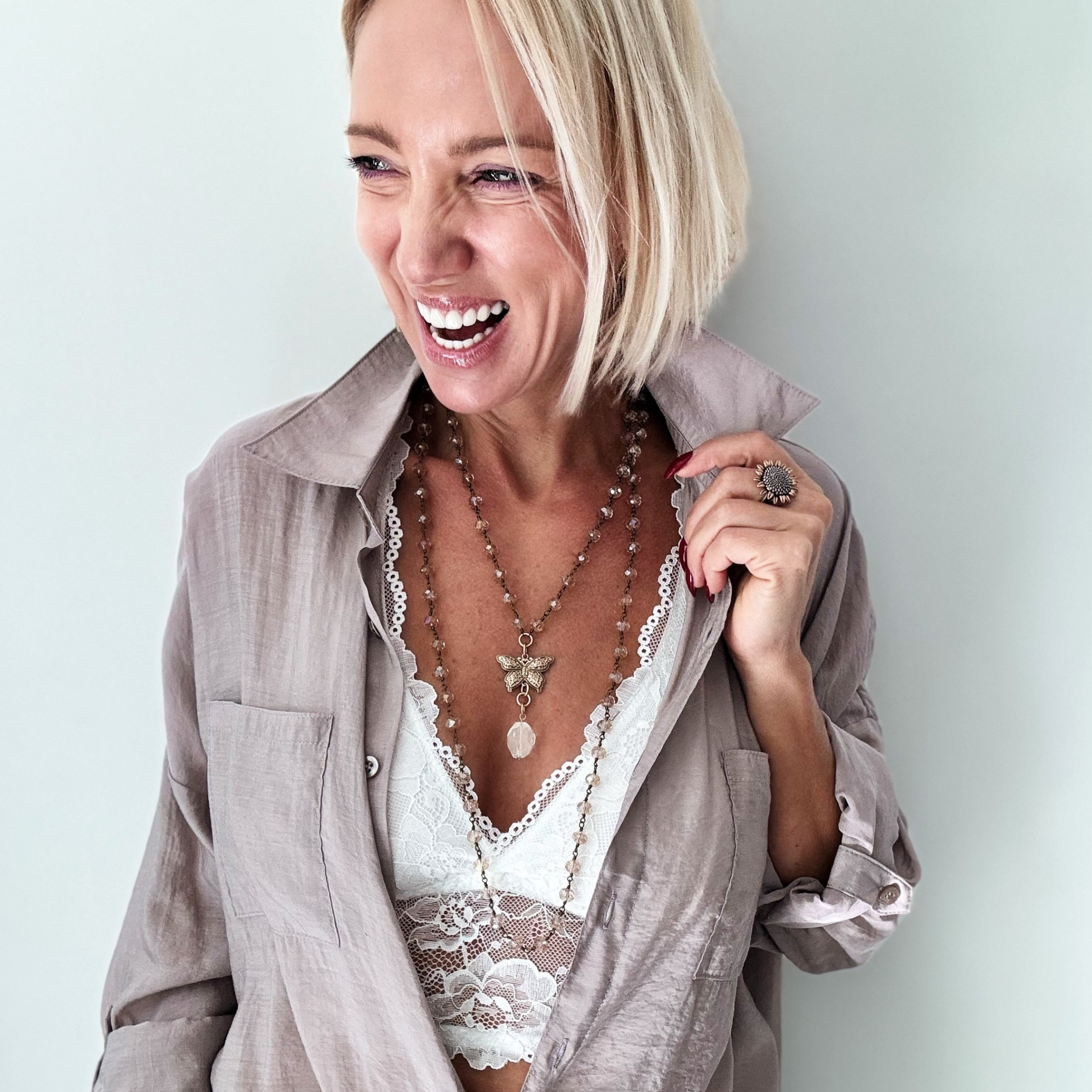 Joy Butterfly Long Rosary Chain Necklace Katia Designs