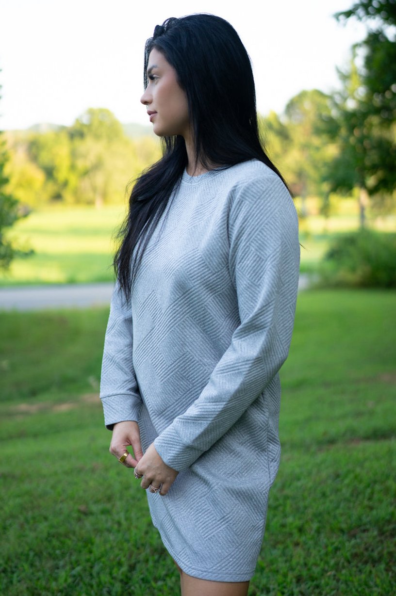 Quincy Textured Long Sleeve Mini Dress - Love Salve 