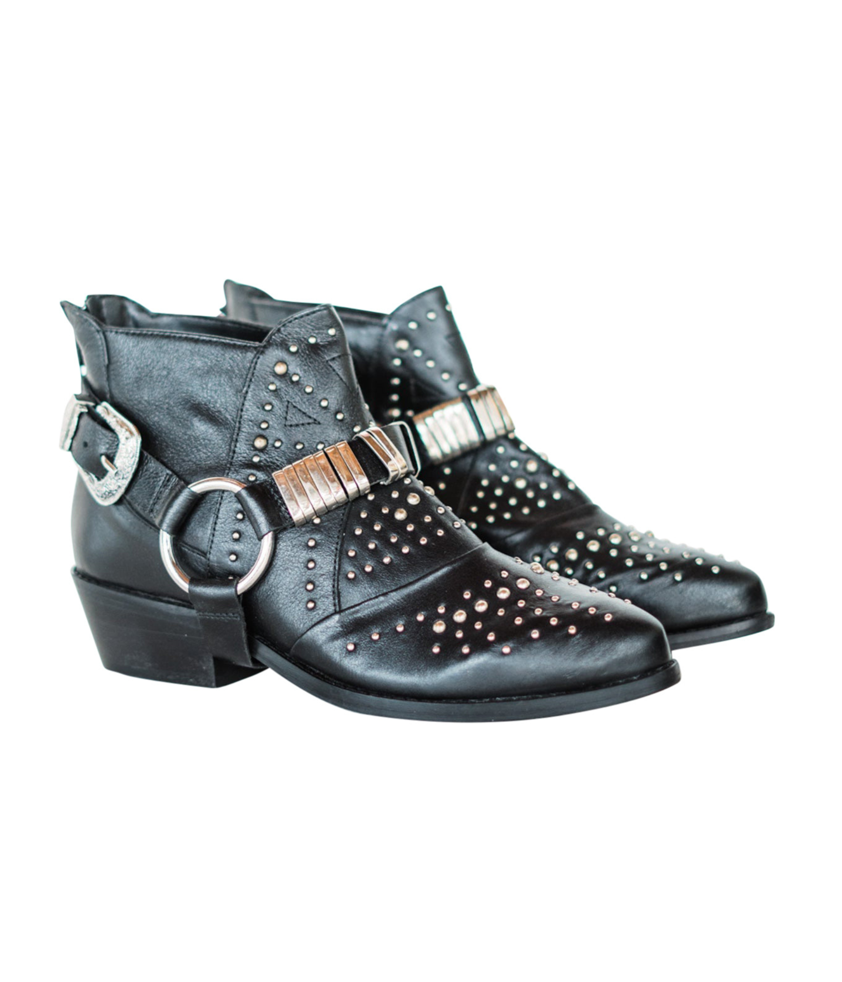 Lottie Bootie Black Faux Leather Stud Harness 1.75in Heel Naughty Monkey