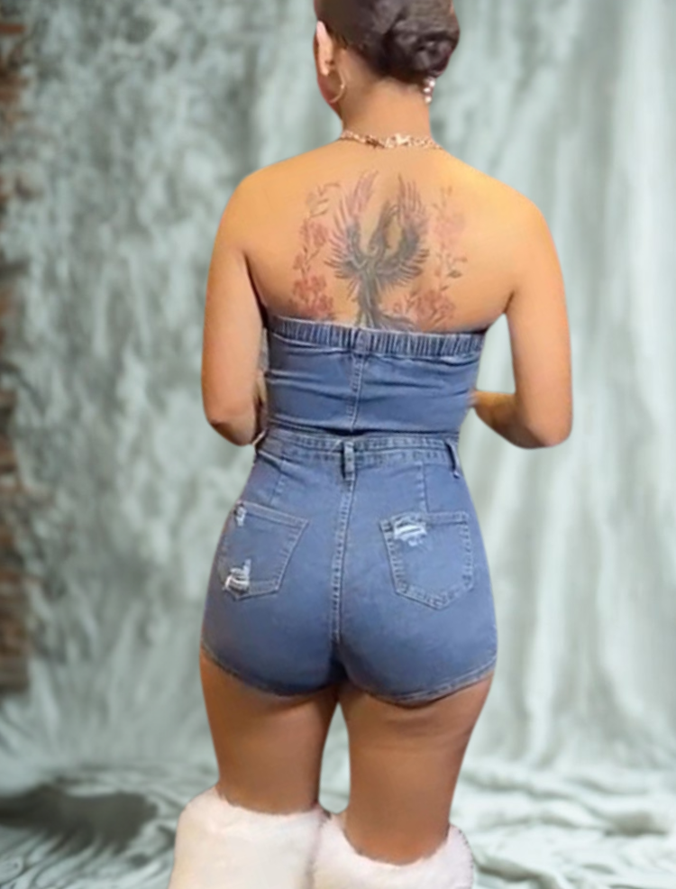 Boss Babe Strapless Denim Romper Coco’s Tee Boutique