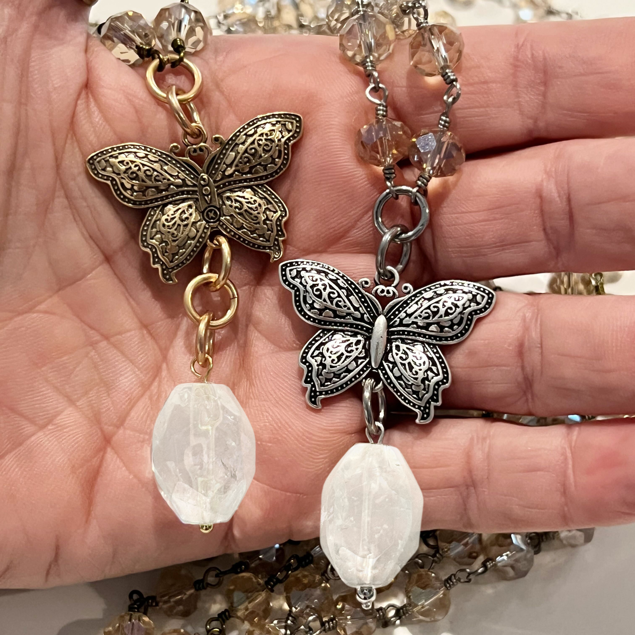 Joy Butterfly Long Rosary Chain Necklace Katia Designs