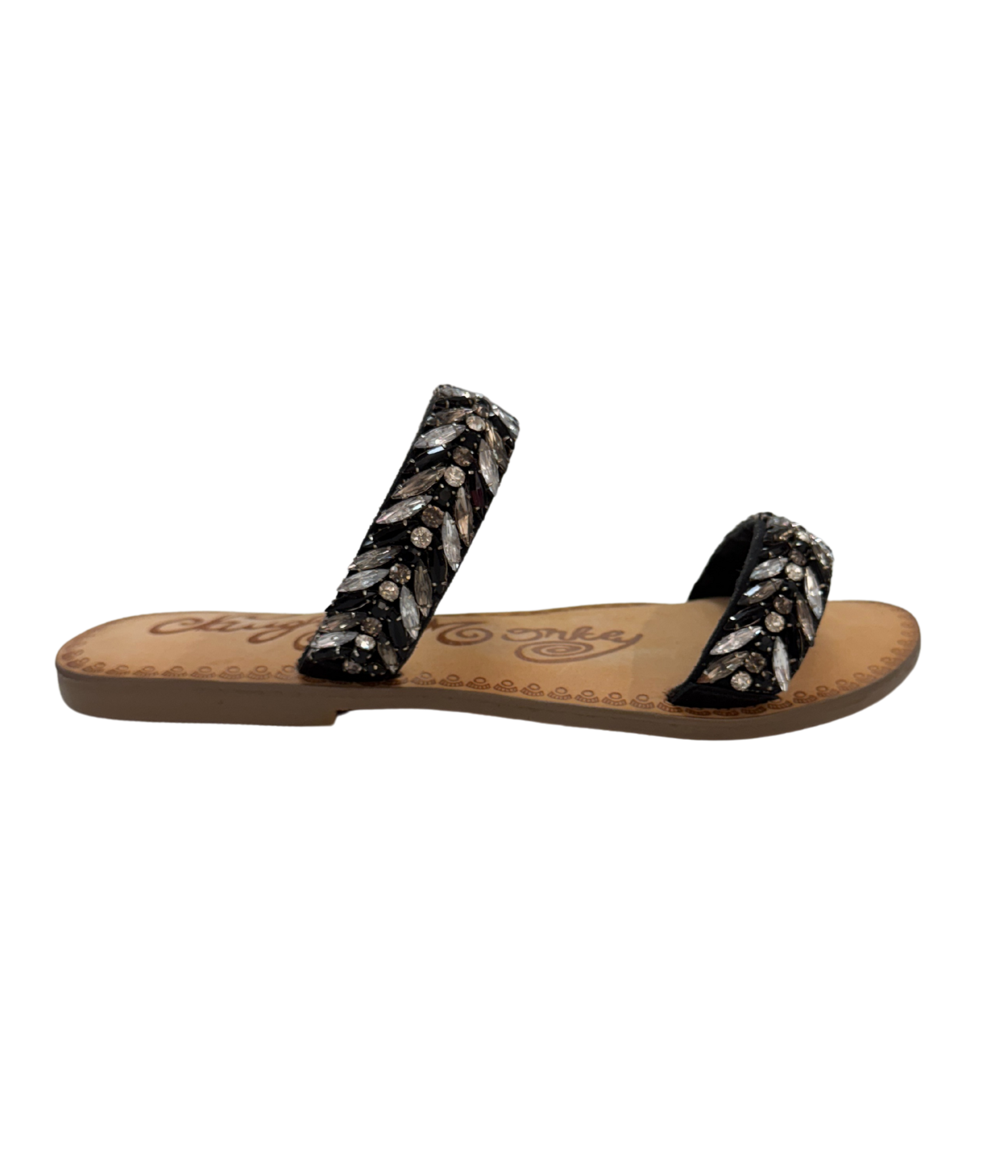 Shine Bright Crystal Embellished Leather Sandals Black Naughty Monkey