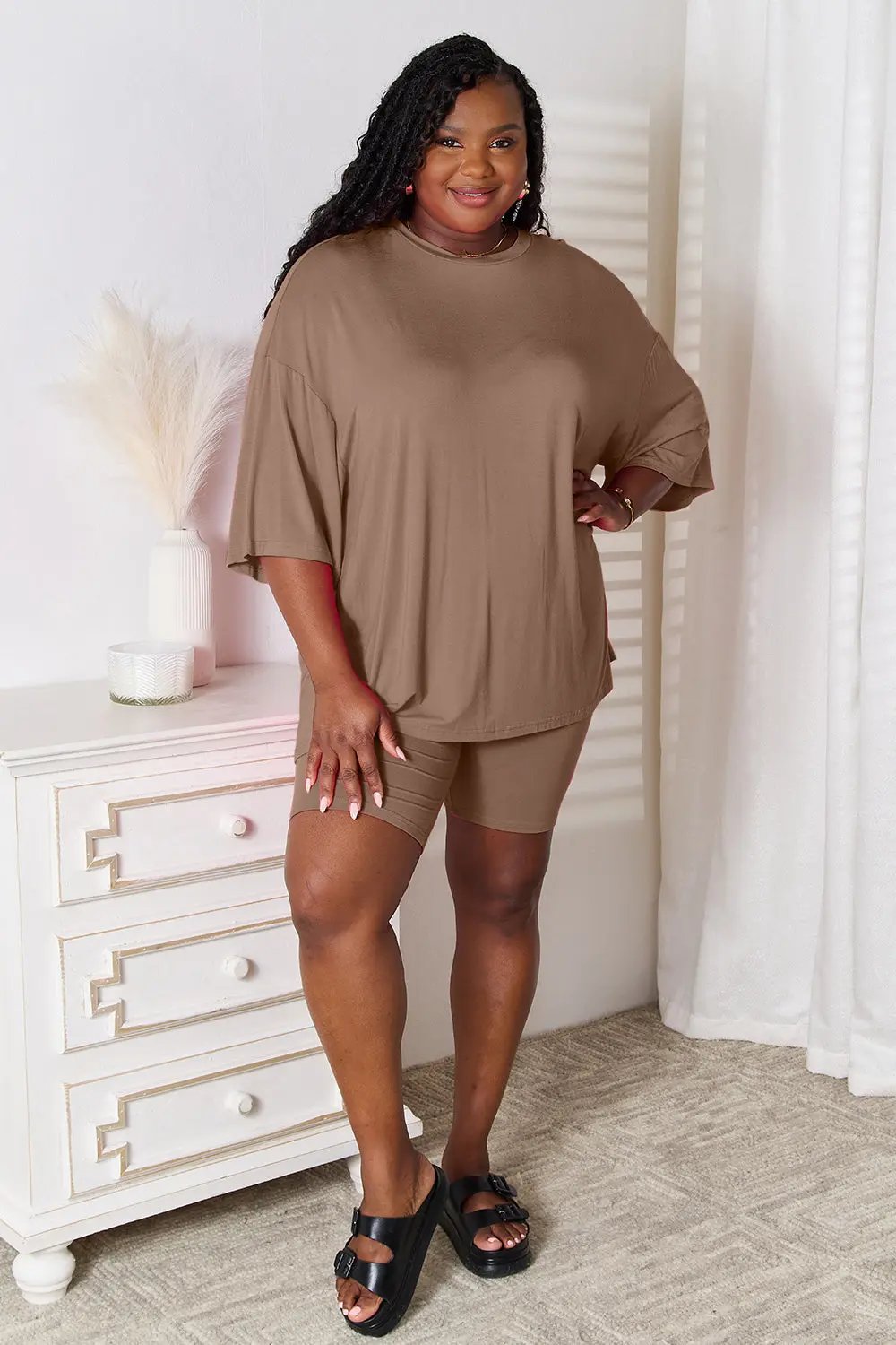 Basic Bae Full Size Soft Rayon Three-Quarter Sleeve Top and Shorts Set - Love Salve