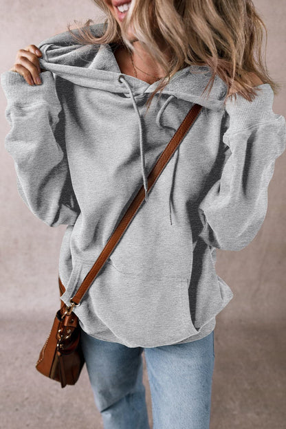 Sheer drawstring pocket hoodie with long sleeves