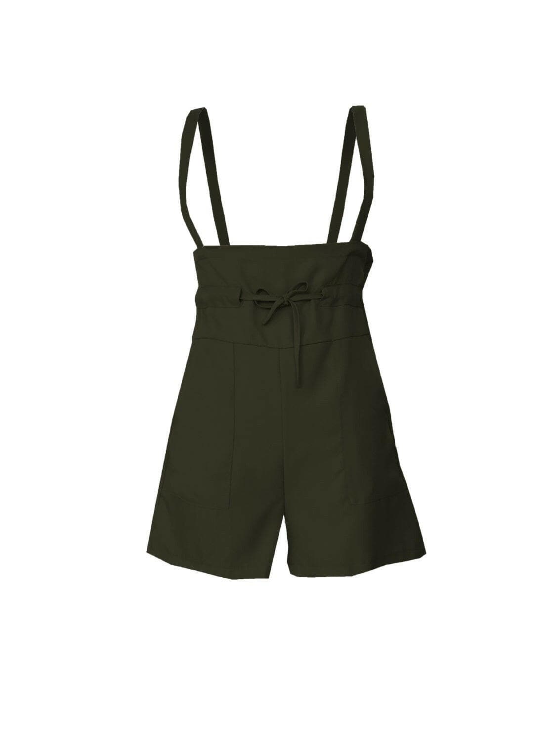 Drawstring Wide Strap Overalls with Pockets.