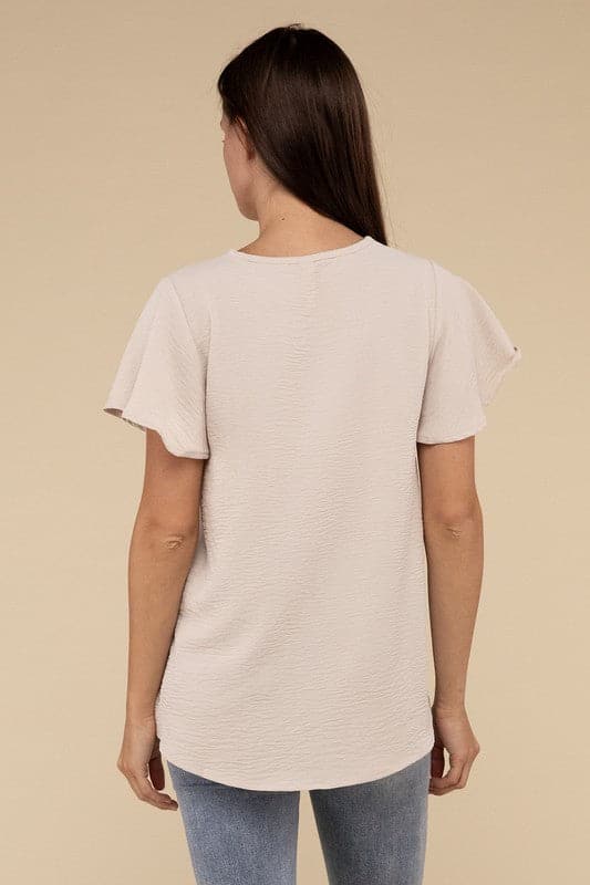 Woven Airflow Flutter Sleeve Top.