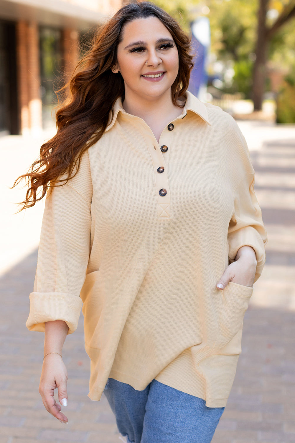 Cozy plus size thermal tunic with pockets