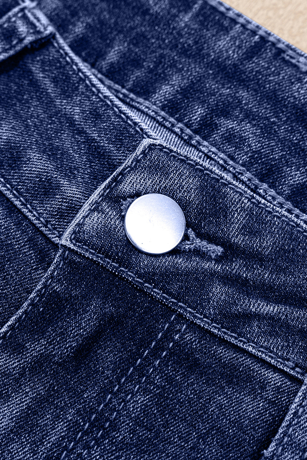 Real Teal Folded Cuffs Distressed Straight High Waist Jeans Love Salve