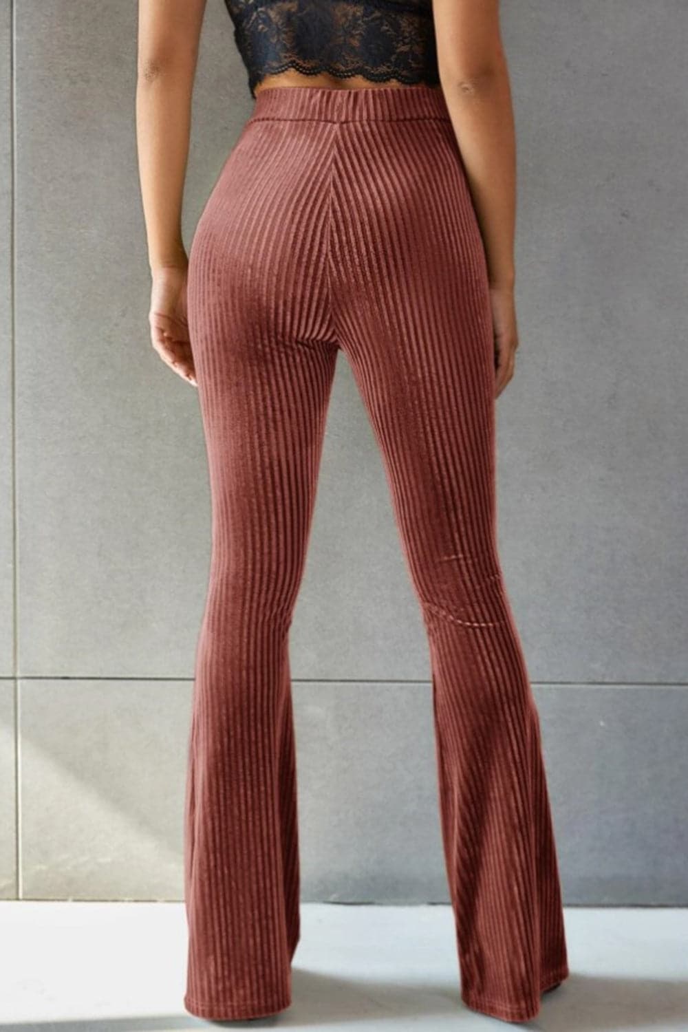 Ribbed High Waist Flare Pants.