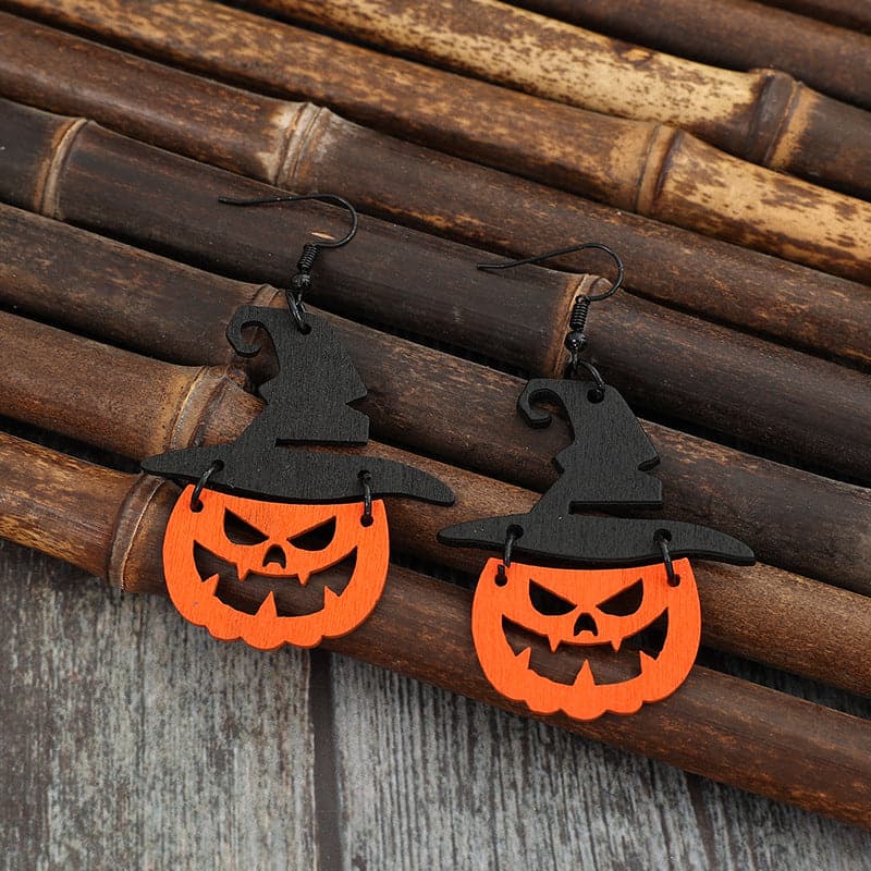 Wooden Pumpkin Shape Earrings.