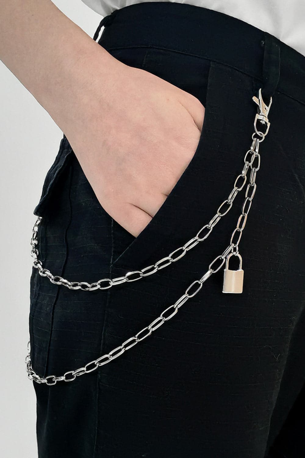 Double Layered Iron Chain Belt with Lock Charm.