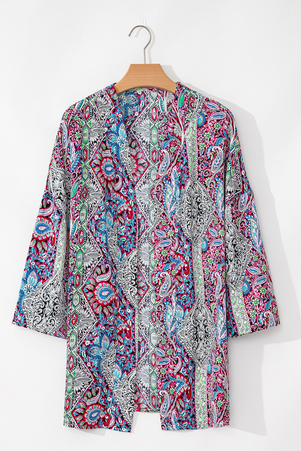 Chic red paisley kimono for effortless layering