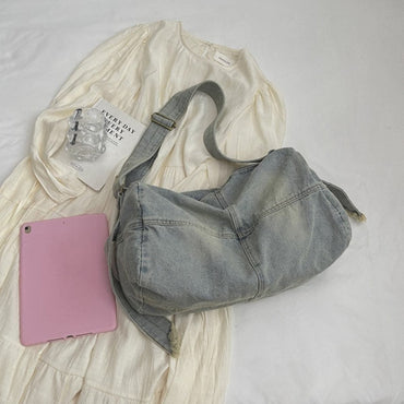 Large denim tote bag with straps