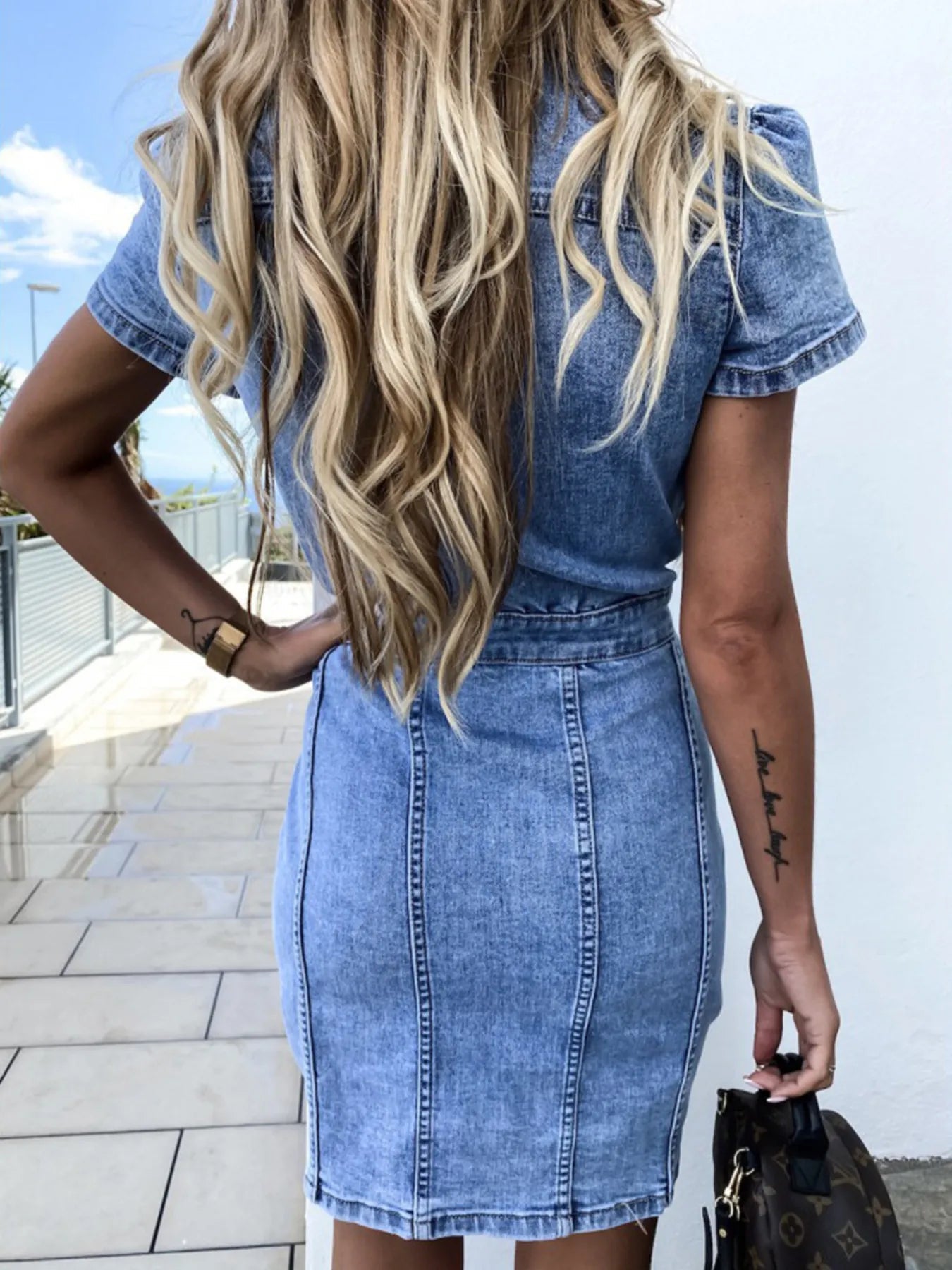Button Front Short Sleeve Denim Dress Coco’s Tee Boutique