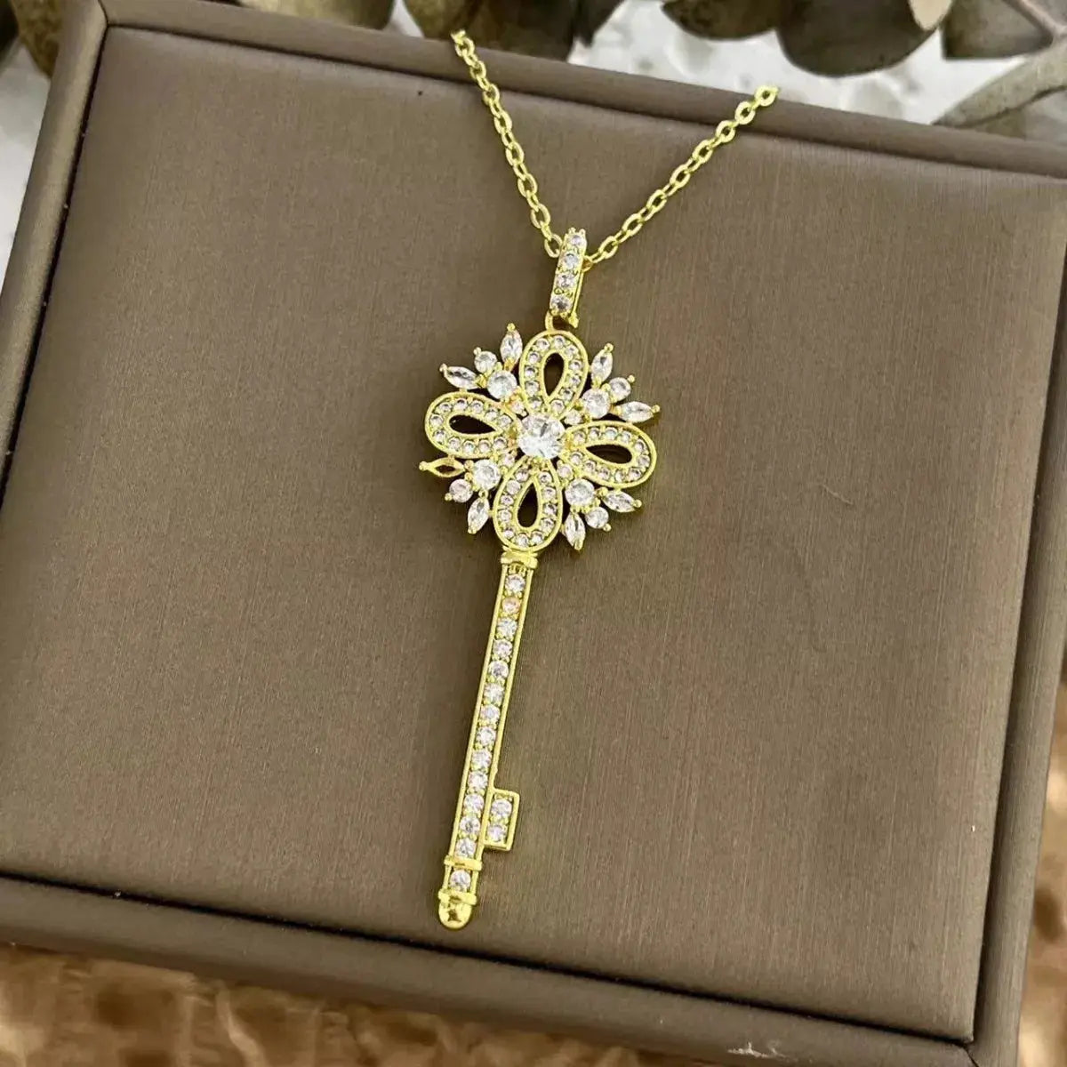 18K Gold-Plated Zircon Key Pendant Necklace Simply Love