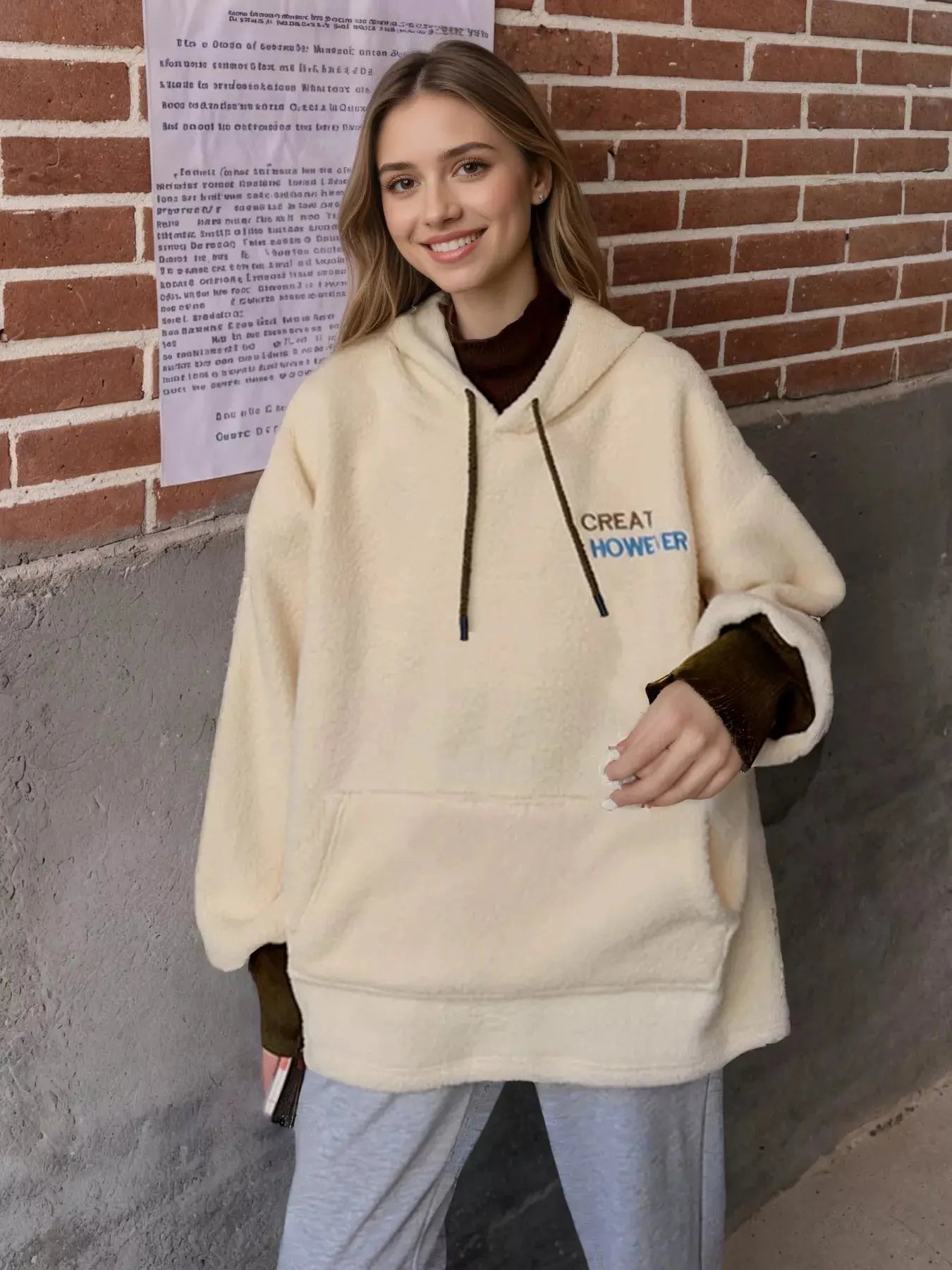 Drawstring Sherpa Kangaroo Pocket Hoodie Simply Love