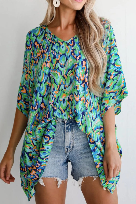 Abstract Print V Neck Half Sleeve Loose Fit Blouse - Main product image by Simply Love