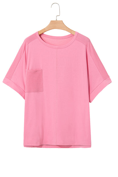 Bonbon Plus Size Patchwork Pocket T-Shirt with Corded Design