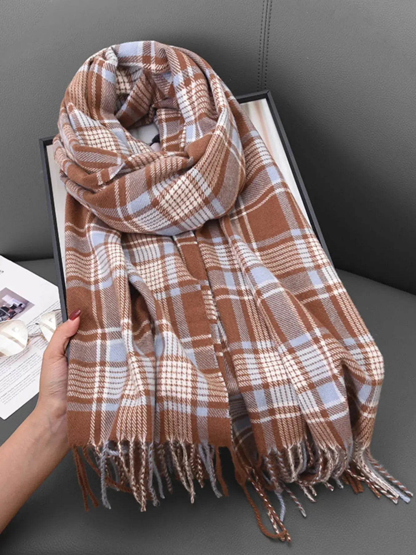 Plaid Tassel Hem Winter Scarf Simply Love