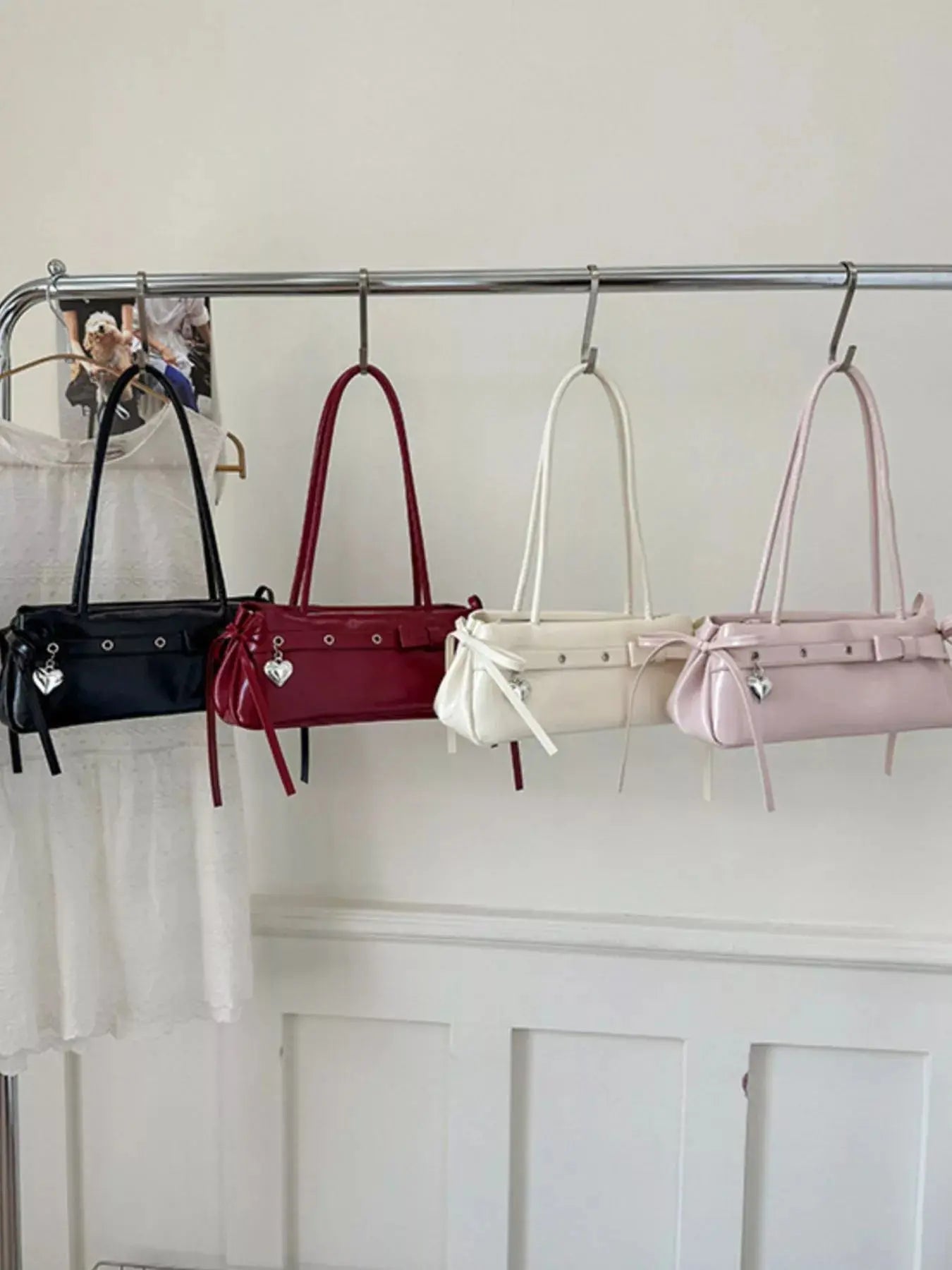 PU Leather Small Shoulder Bag With Heart Charm Elegant Tote Simply Love