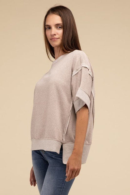 Contrast Trim Top Stitching Drop Shoulder Top.