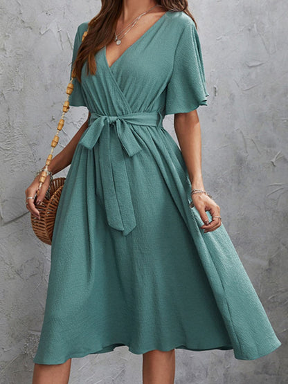 Surplice Flutter Sleeve Midi Dress.