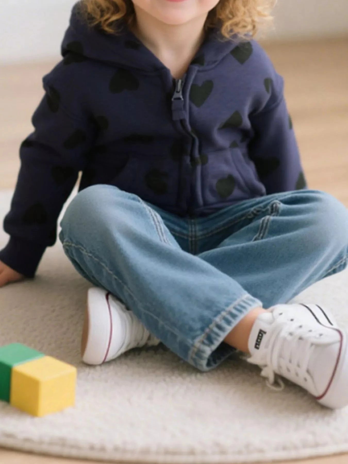 Children's Heart Print Zip-Up Hooded Outerwear Simply Love