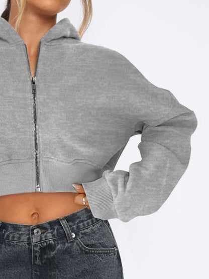 Cropped zip-up hoodie for women