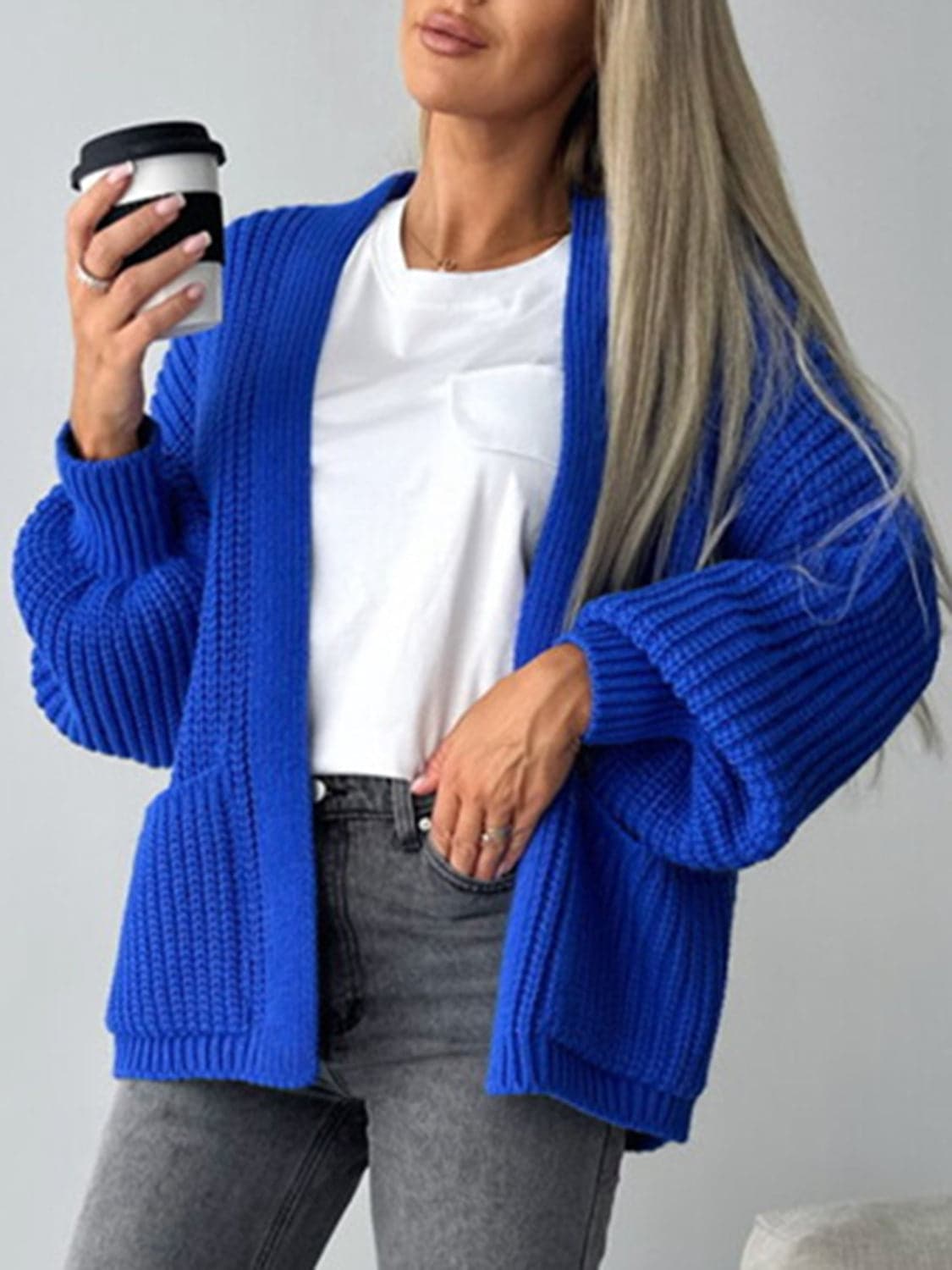 Open Front Dropped Shoulder Cardigan.